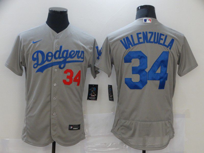 Men Los Angeles Dodgers #34 Valenzuela Grey Elite 2021 Nike MLB Jersey->los angeles dodgers->MLB Jersey